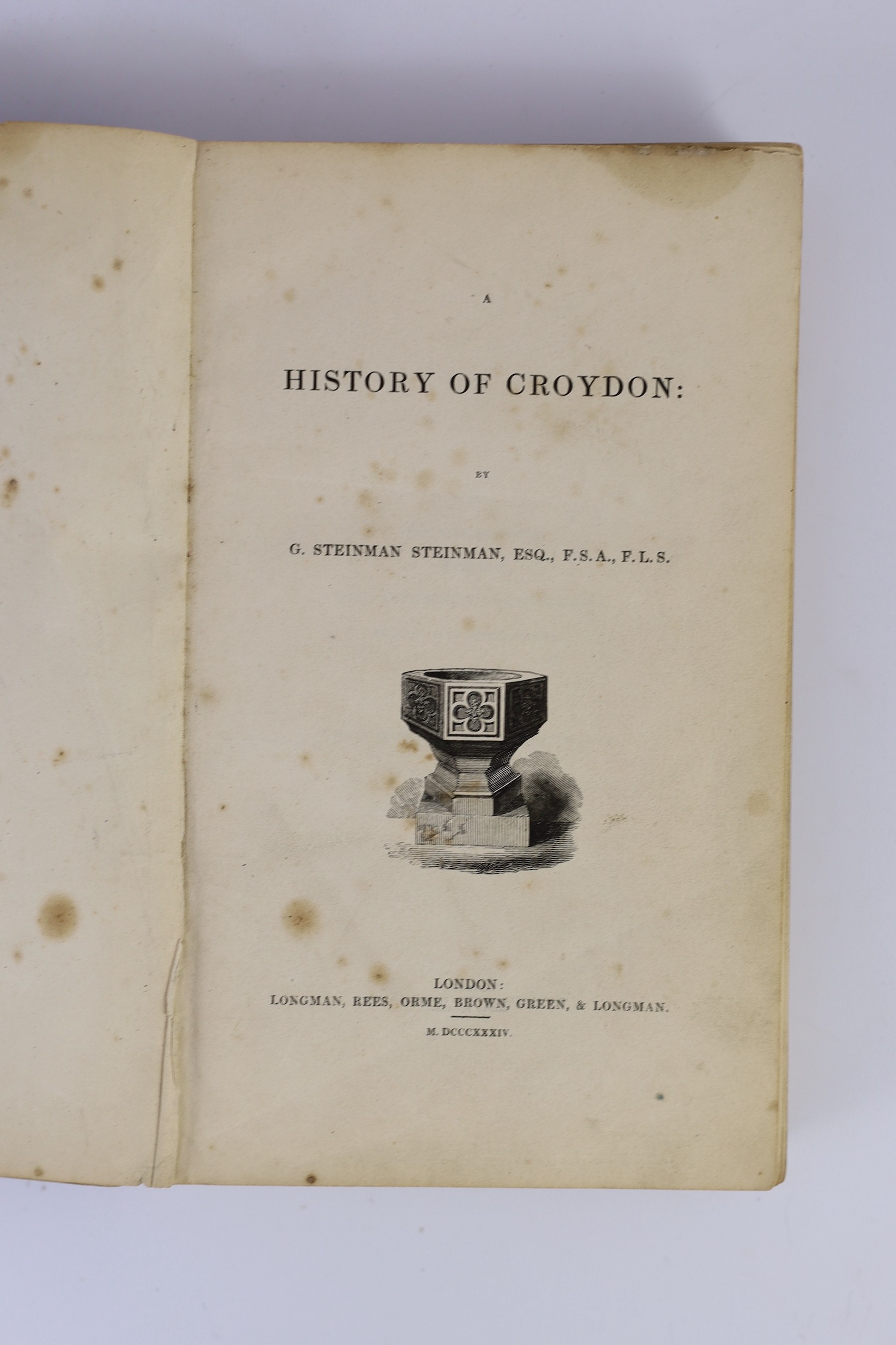 CROYDON: Garrow, Rev. D.W. - The History and Antiquities of Croydon ... (and) a Sketch of the Life of John Whitgift ... 2 plates, subscribers list; old grey boards, uncut, rebacked. Croydon: printed for W. Annan, High St